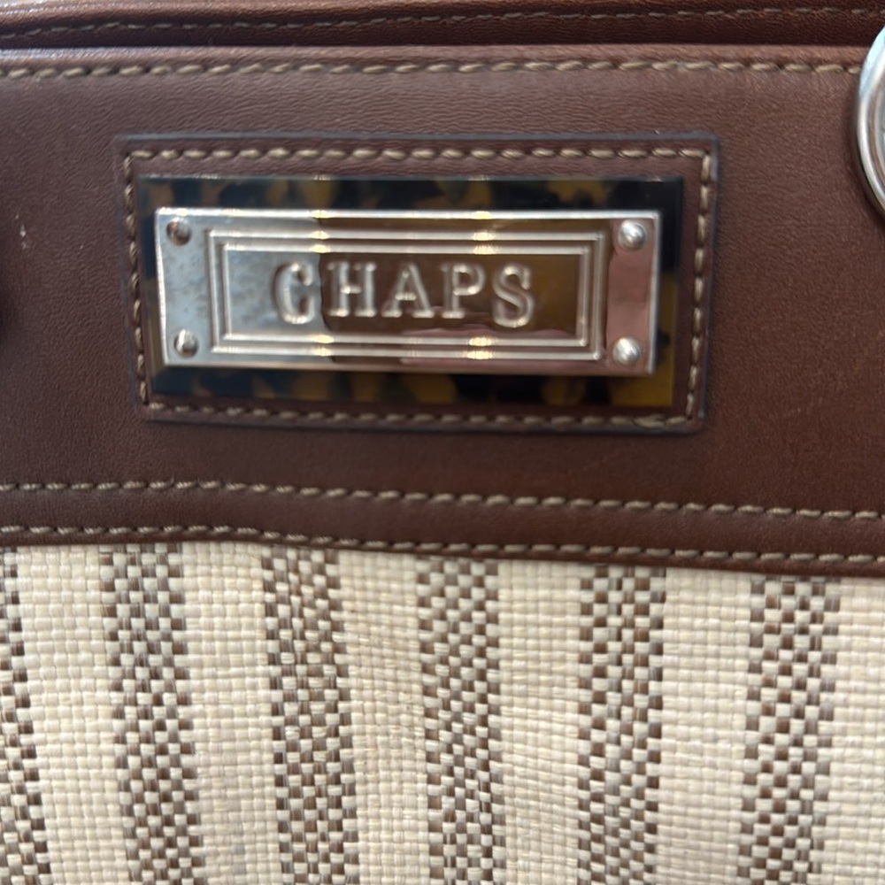 Chaps Woven Stripe Women’s Handbag Purse 3 Compartments Zipper & Snap Close Cute - Picture 2 of 16